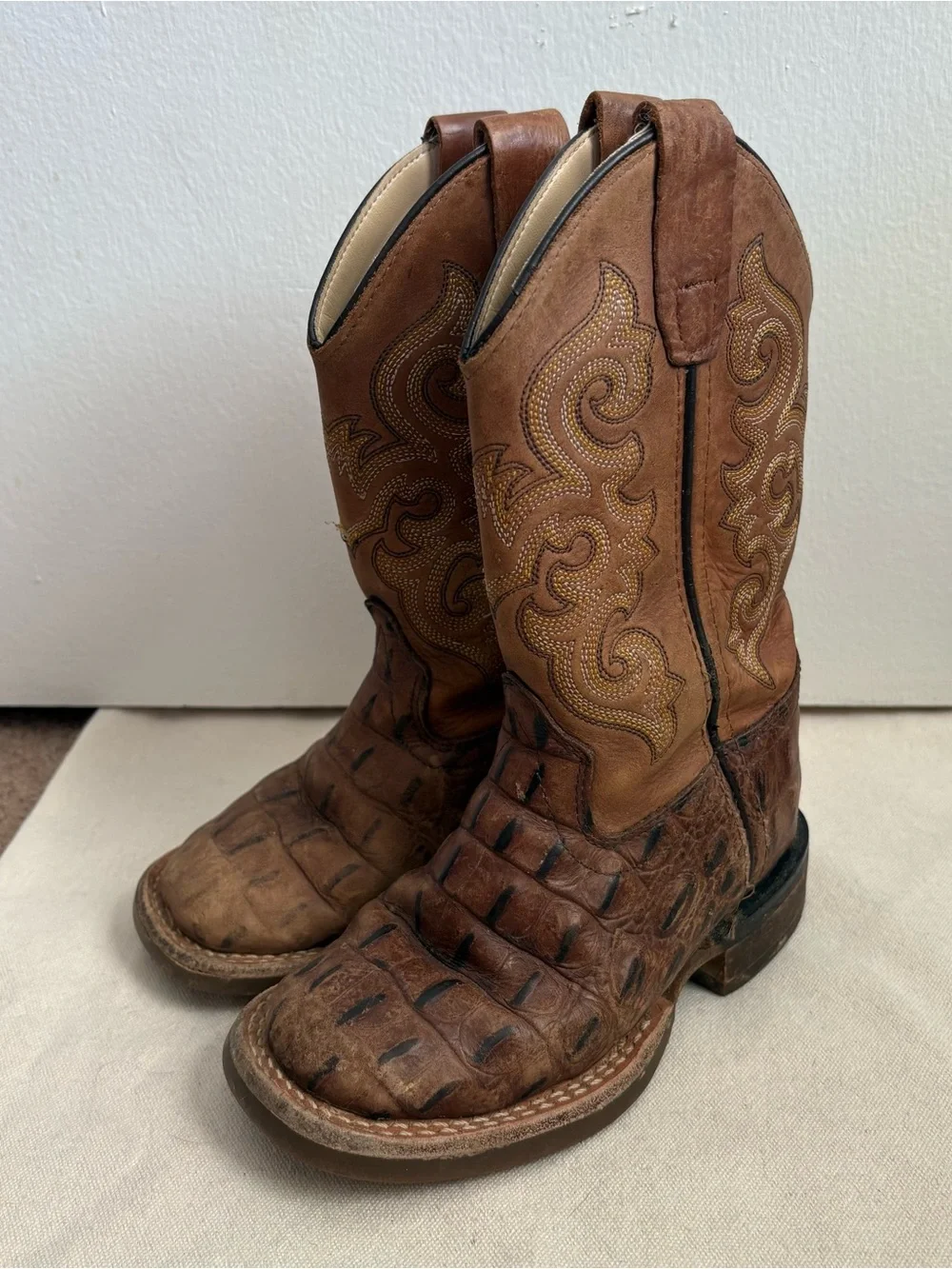 Old West Unisex Kids Leather Western Cowboy Boots Brown US 8.5 D